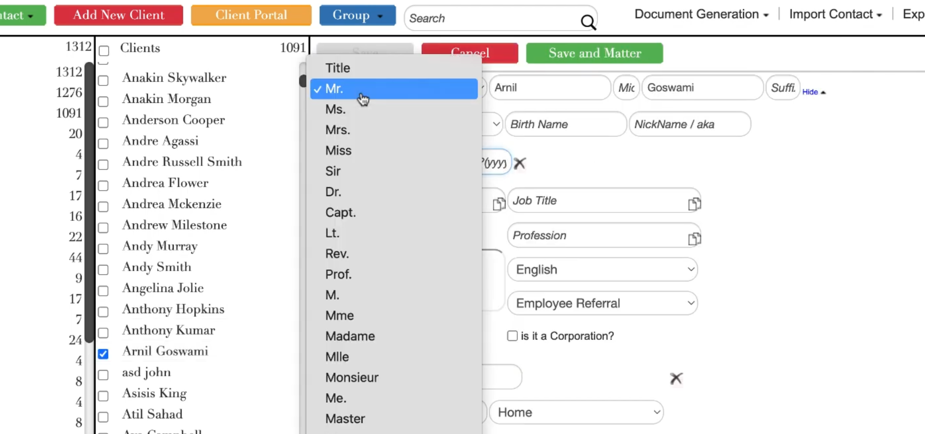 uLaw now supports gender neutral titles/prefix's